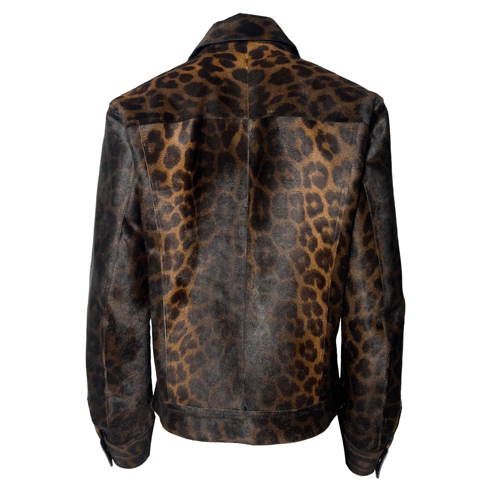 Tom Ford Leopard Print Buttoned Jacket with Pockets in Brown Calf Hair