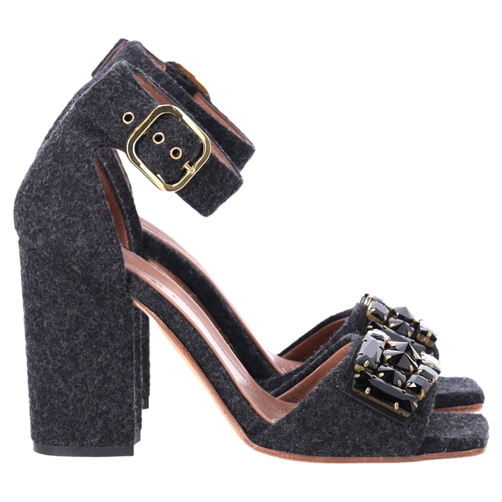 Women's Marni Felt Crystal Embellished Ankle Strap Sandals in Grey Wool