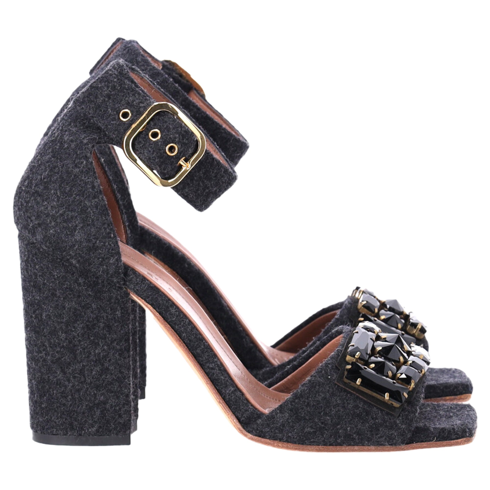 Women's Marni Felt Crystal Embellished Ankle Strap Sandals in Grey Wool