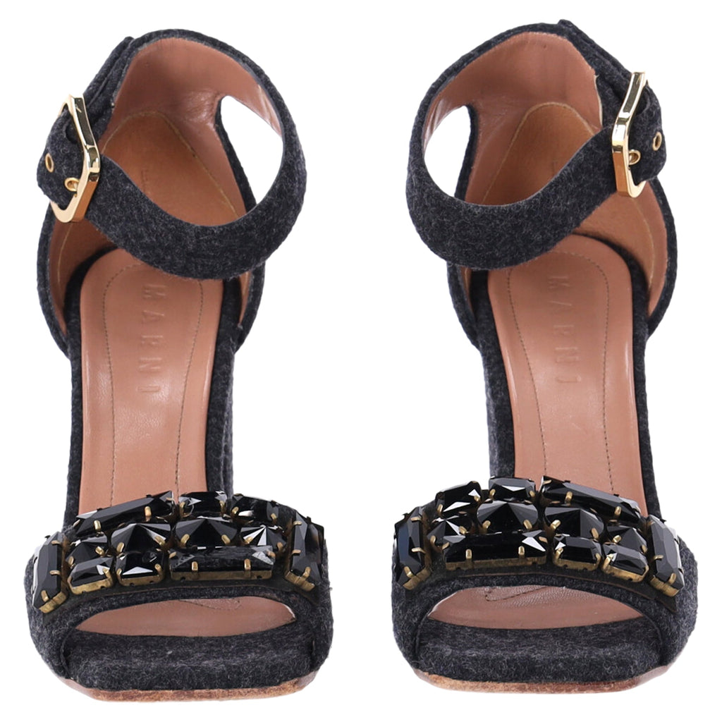 Women's Marni Felt Crystal Embellished Ankle Strap Sandals in Grey Wool