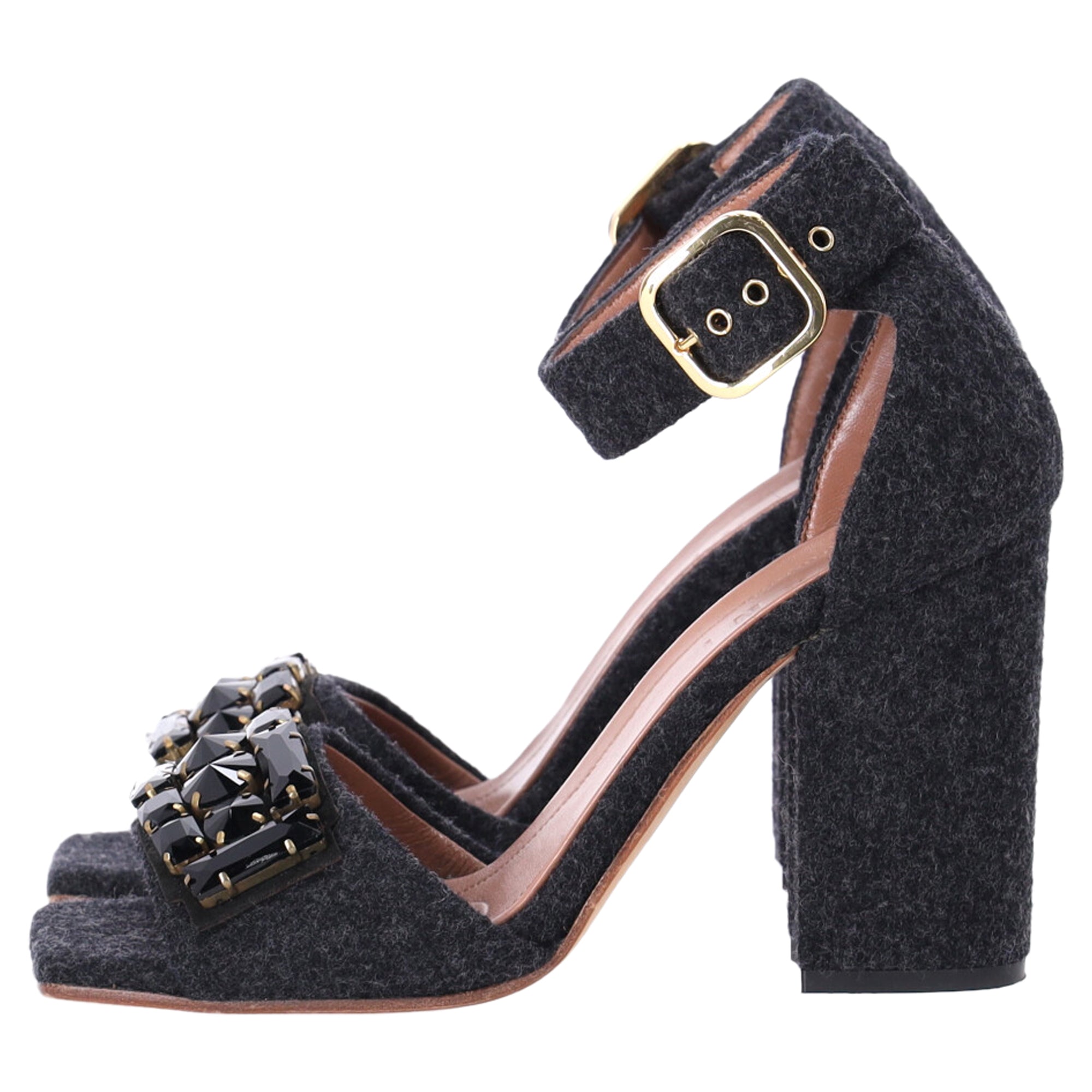 Women's Marni Felt Crystal Embellished Ankle Strap Sandals in Grey Wool