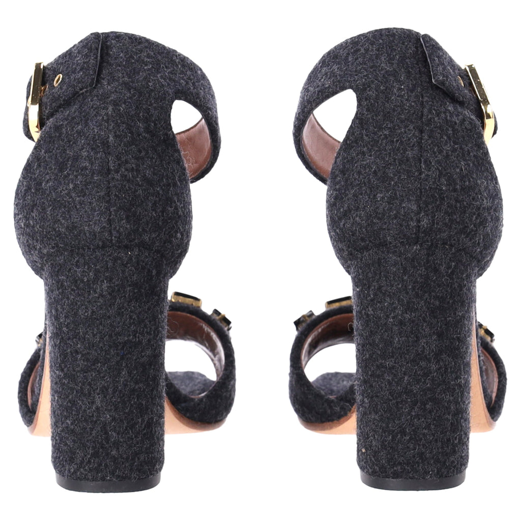 Women's Marni Felt Crystal Embellished Ankle Strap Sandals in Grey Wool