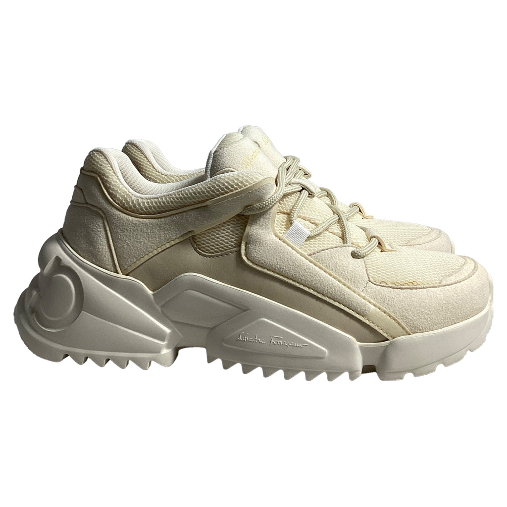 Women's Salvatore Ferragamo Skylar Sneakers in Cream Mesh and Suede