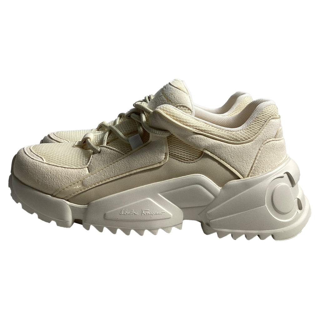Women's Salvatore Ferragamo Skylar Sneakers in Cream Mesh and Suede