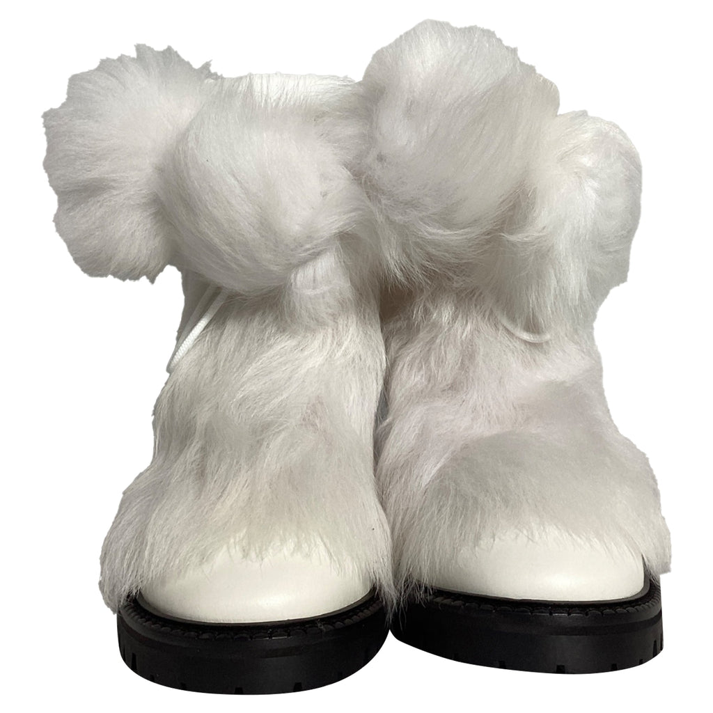 Jimmy Choo Fur Trim Ankle Boots in White Leather
