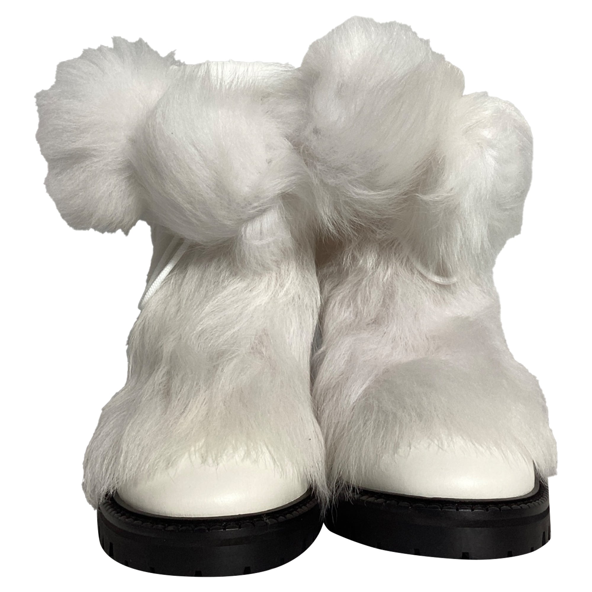 Jimmy Choo Fur Trim Ankle Boots in White Leather