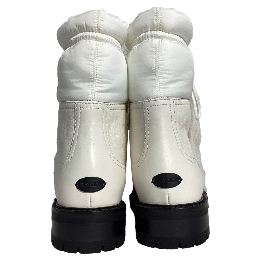Jimmy Choo Fur Trim Ankle Boots in White Leather