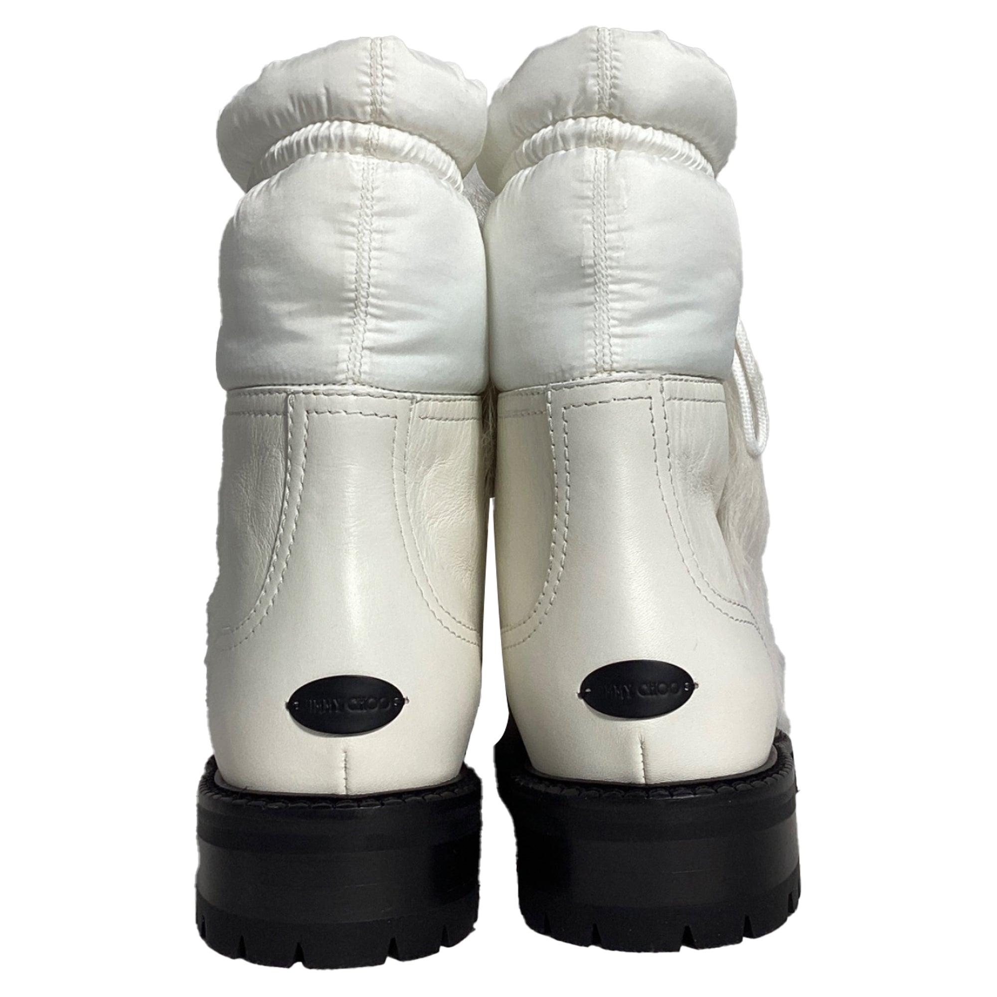Jimmy Choo Fur Trim Ankle Boots in White Leather