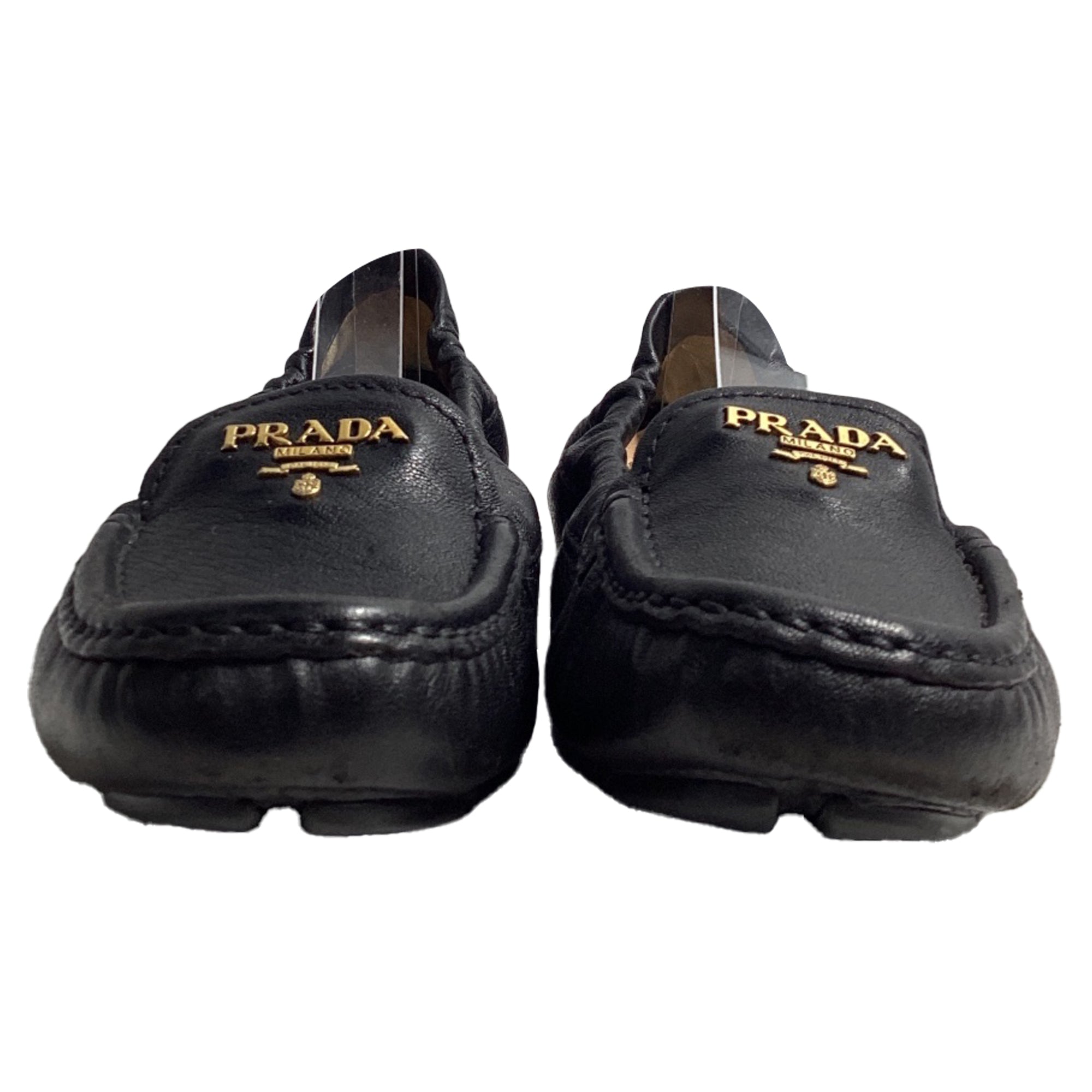 Prada Logo Scrunch Loafers in Black Leather