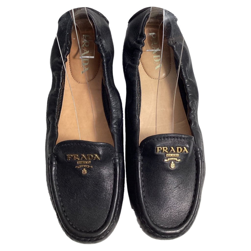 Prada Logo Scrunch Loafers in Black Leather