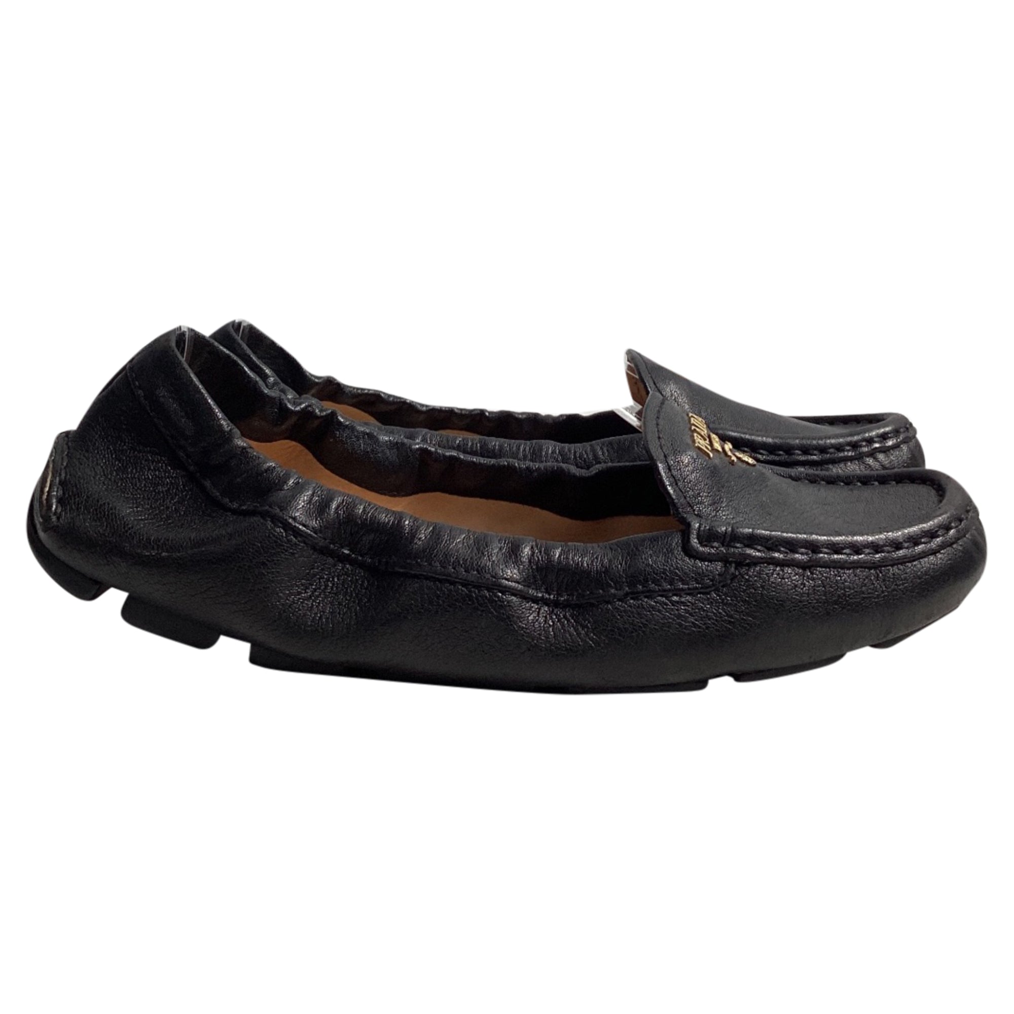 Prada Logo Scrunch Loafers in Black Leather