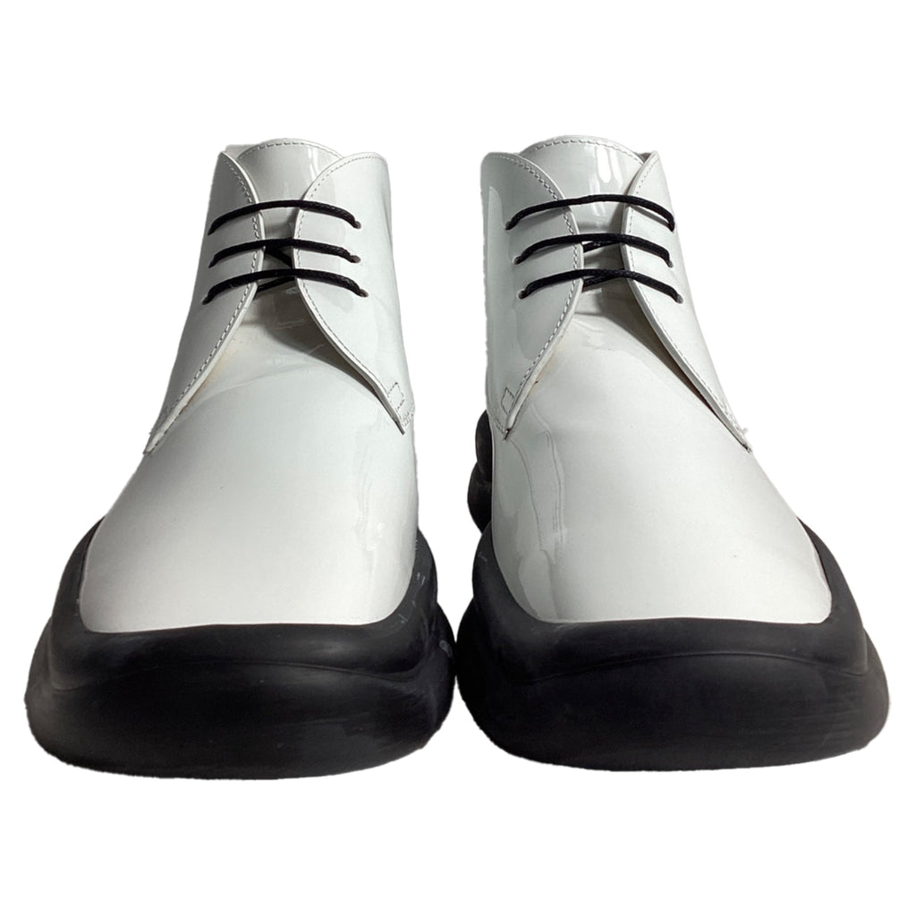 The Row Town Lace-Up Ankle Boots in White Patent Leather