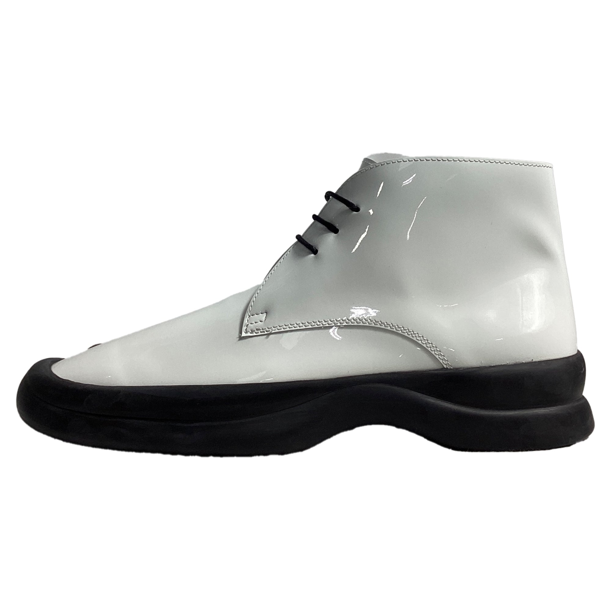 The Row Town Lace-Up Ankle Boots in White Patent Leather