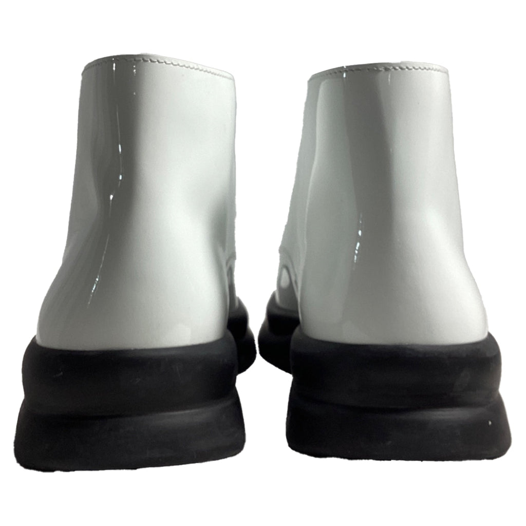 The Row Town Lace-Up Ankle Boots in White Patent Leather