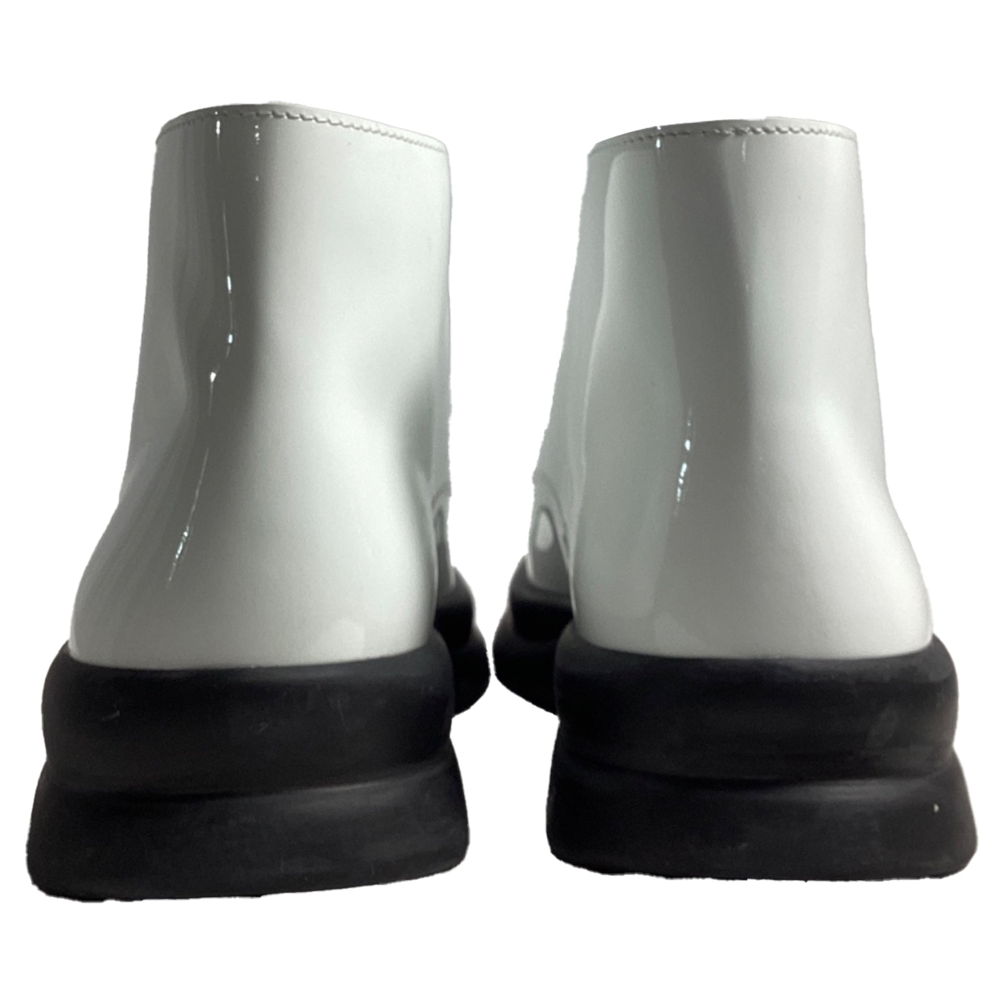 The Row Town Lace-Up Ankle Boots in White Patent Leather