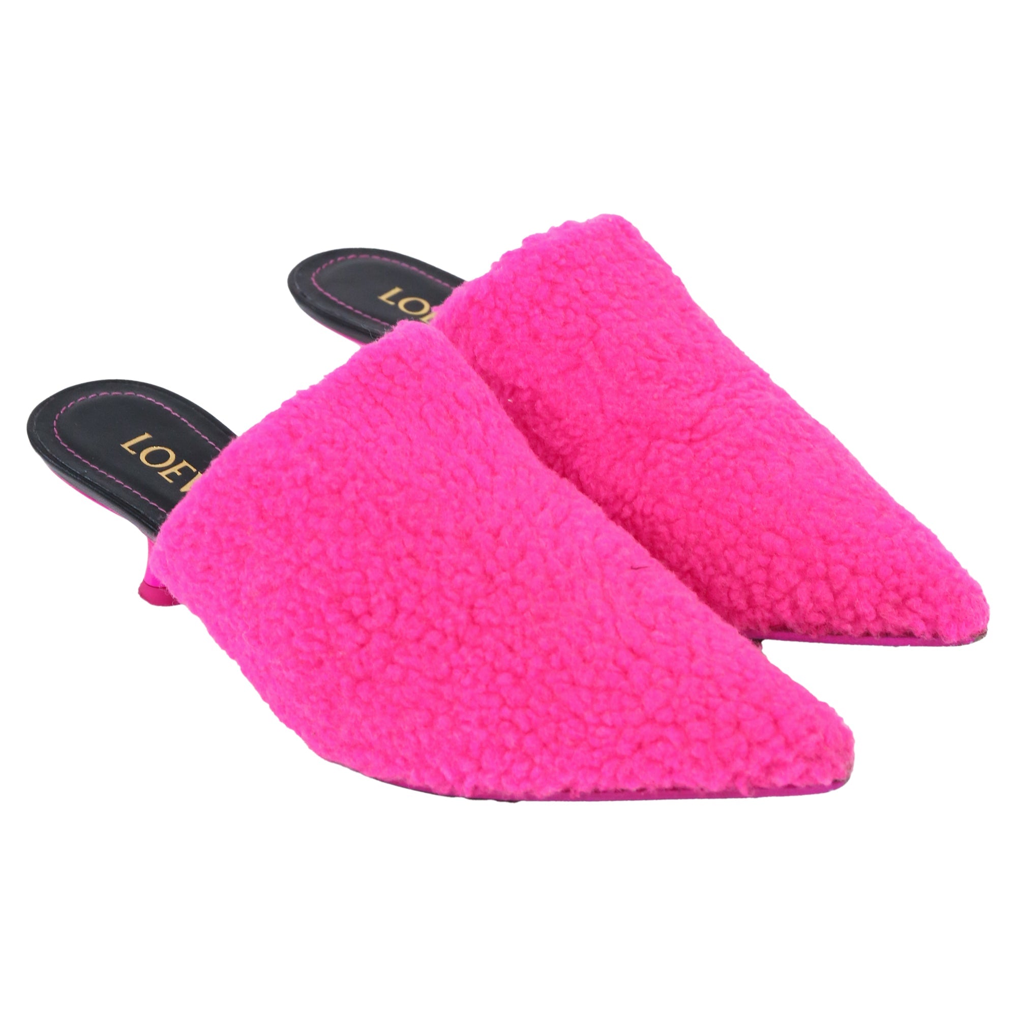 Women's Loewe Fleece Kitten-Heel Mule Pumps in Pink Fleece