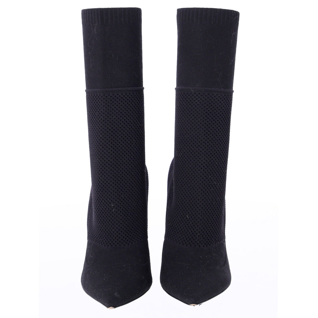 Burberry Kimberley Pointed Toe Ankle Boots in Black Knit Stretch Fabric
