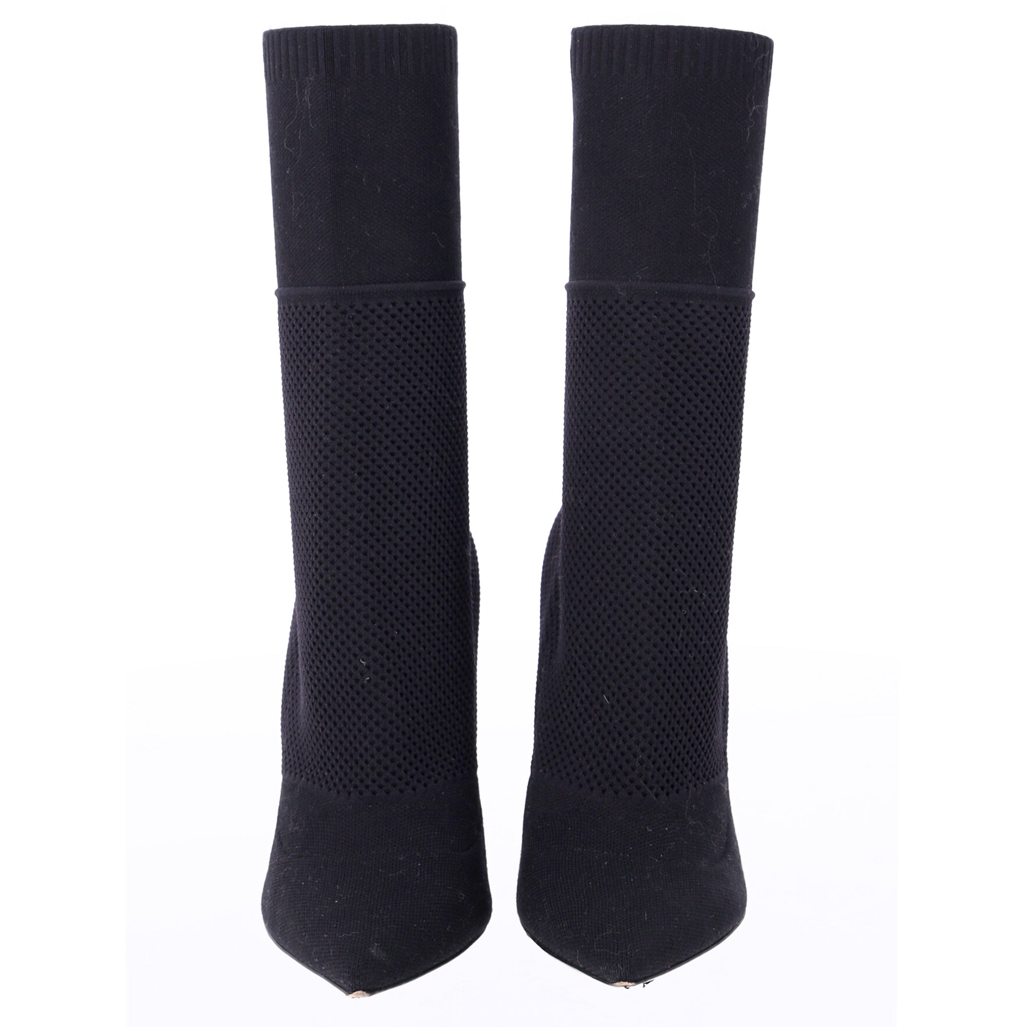 Burberry Kimberley Pointed Toe Ankle Boots in Black Knit Stretch Fabric