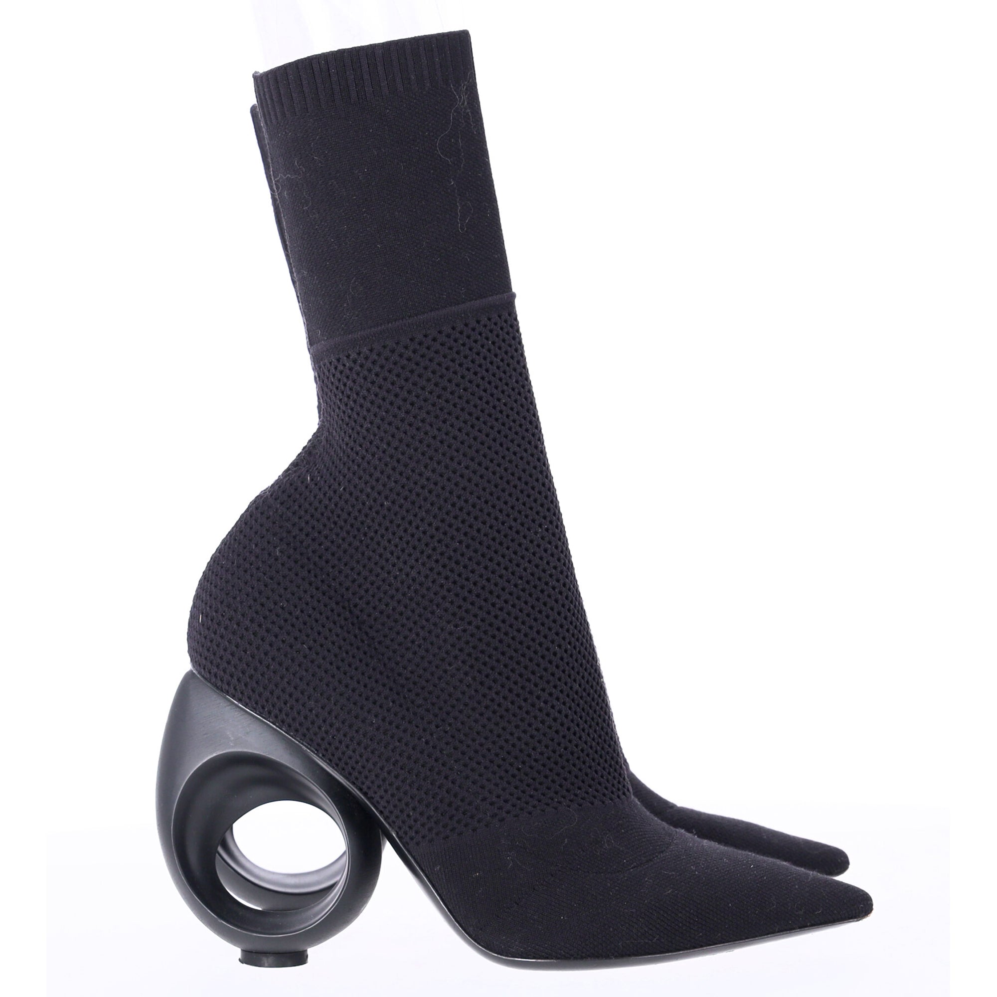Burberry Kimberley Pointed Toe Ankle Boots in Black Knit Stretch Fabric