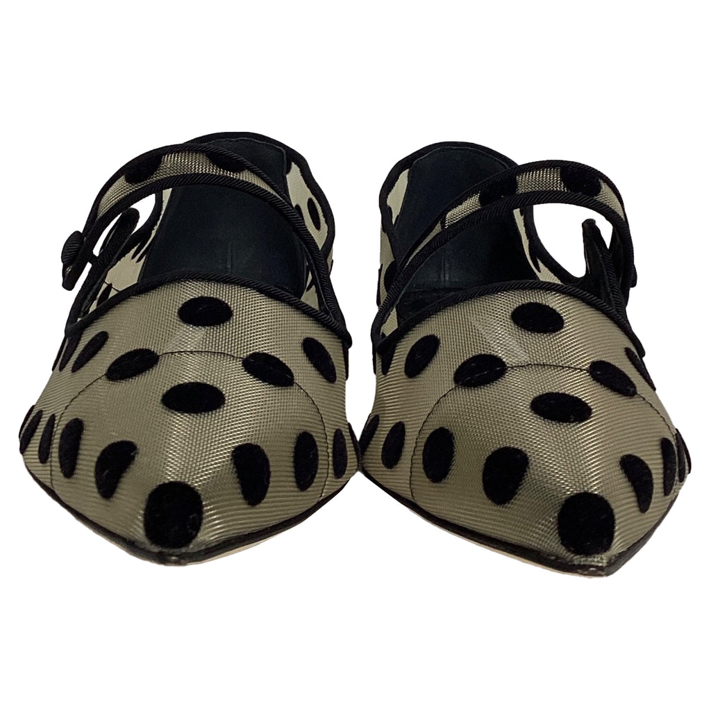 Women's Manolo Blanhnik Campari Polka Dot Mary Jane Flats in White Polyamide