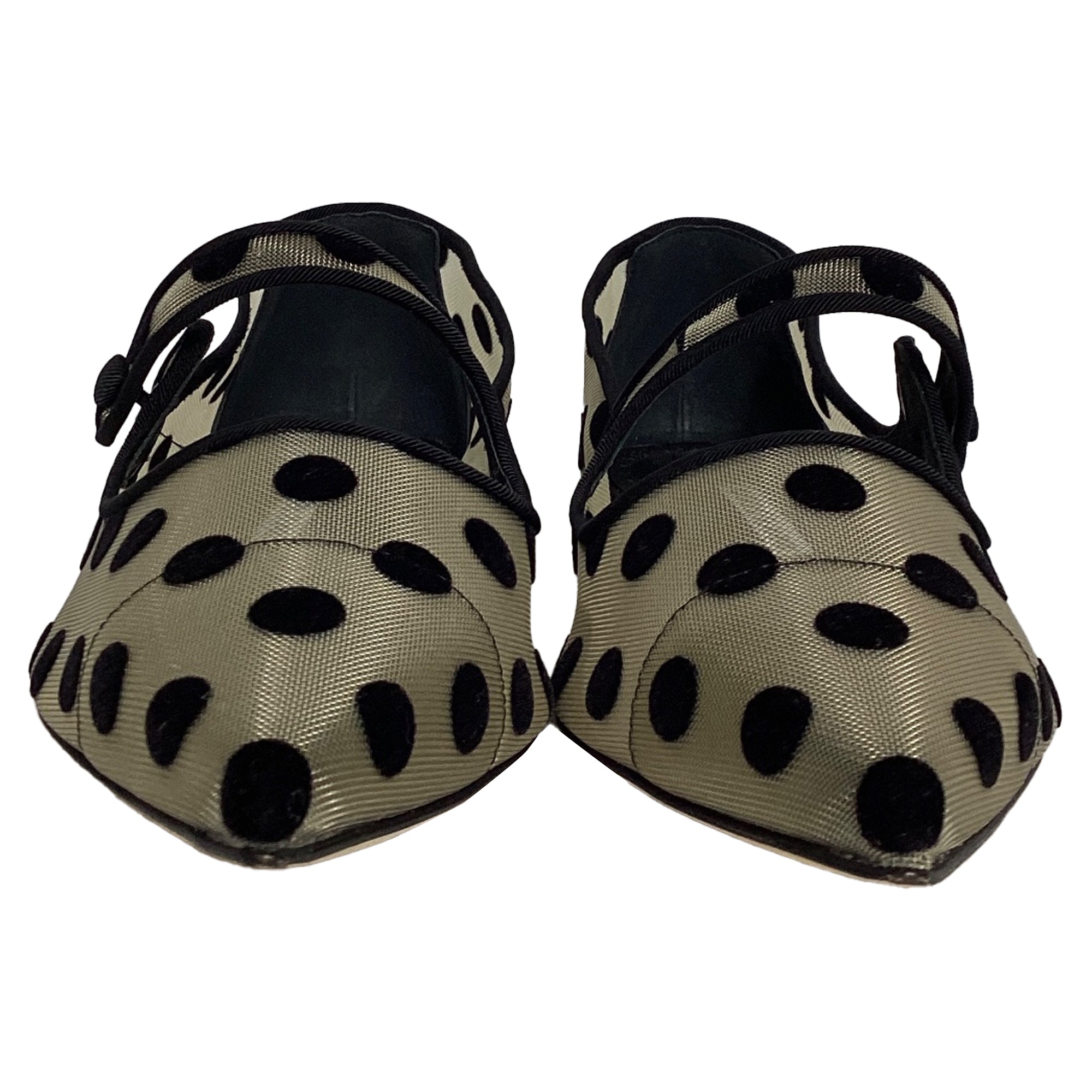 Women's Manolo Blanhnik Campari Polka Dot Mary Jane Flats in White Polyamide