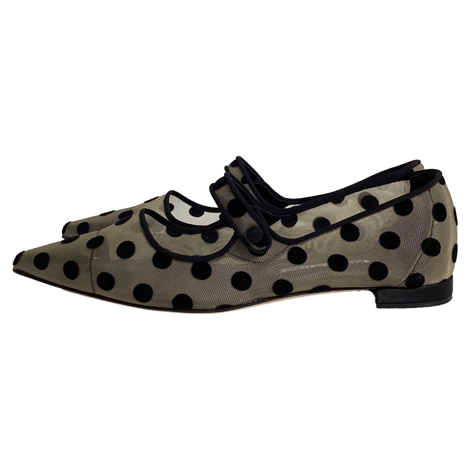 Women's Manolo Blanhnik Campari Polka Dot Mary Jane Flats in White Polyamide