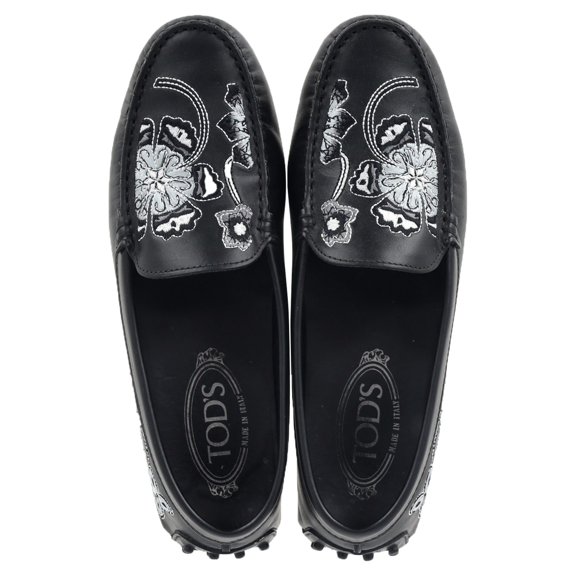 Women's  Tod's Embroidered Loafers in Black Leather