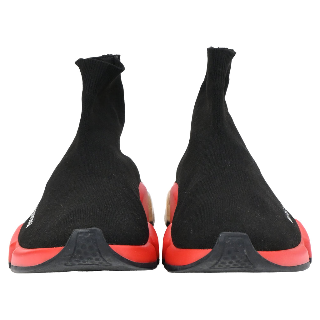 Men's Balenciaga Speed Clear Sole Sneakers in Black and Red Polyester
