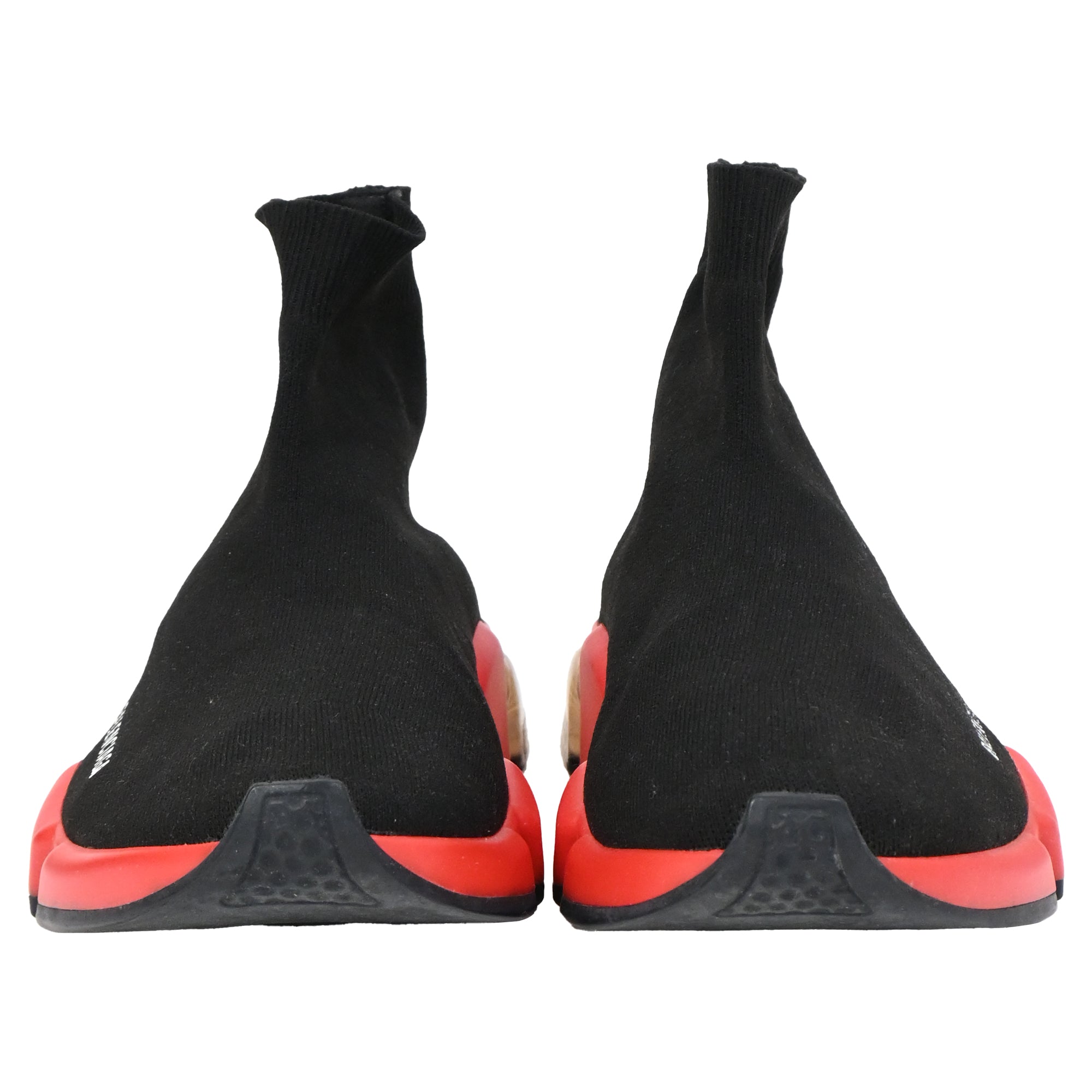 Men's Balenciaga Speed Clear Sole Sneakers in Black and Red Polyester