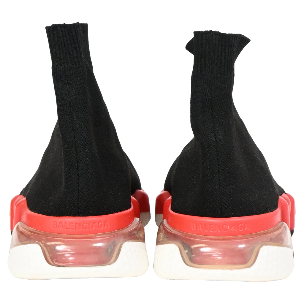 Men's Balenciaga Speed Clear Sole Sneakers in Black and Red Polyester