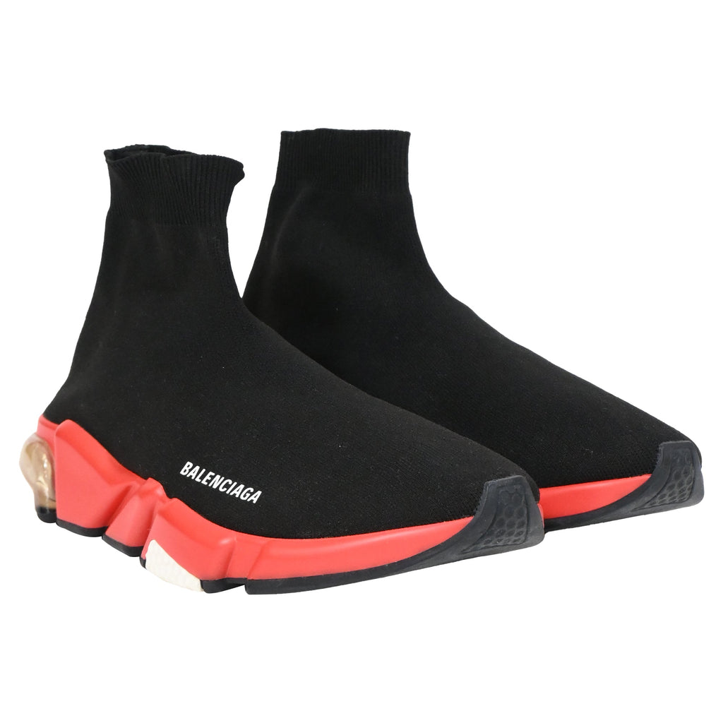 Men's Balenciaga Speed Clear Sole Sneakers in Black and Red Polyester