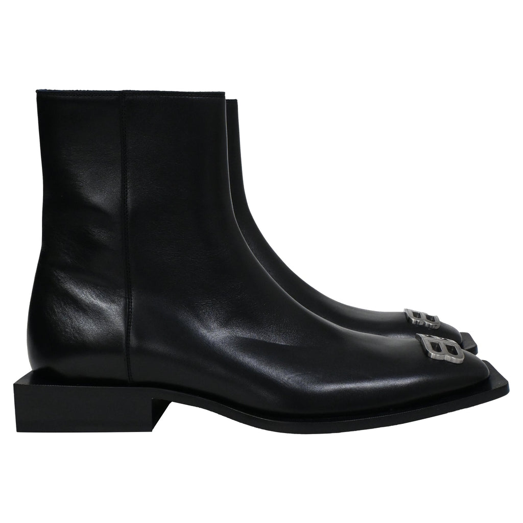 Balenciaga BB Flat Rim Zipped Ankle Boots in Black Calf Leather