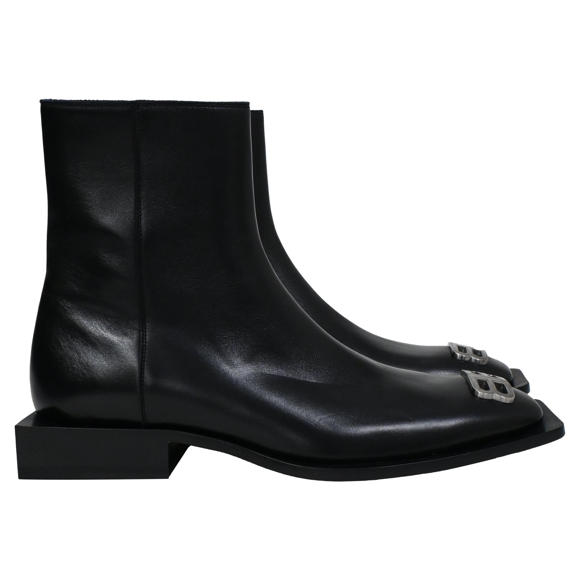 Balenciaga BB Flat Rim Zipped Ankle Boots in Black Calf Leather