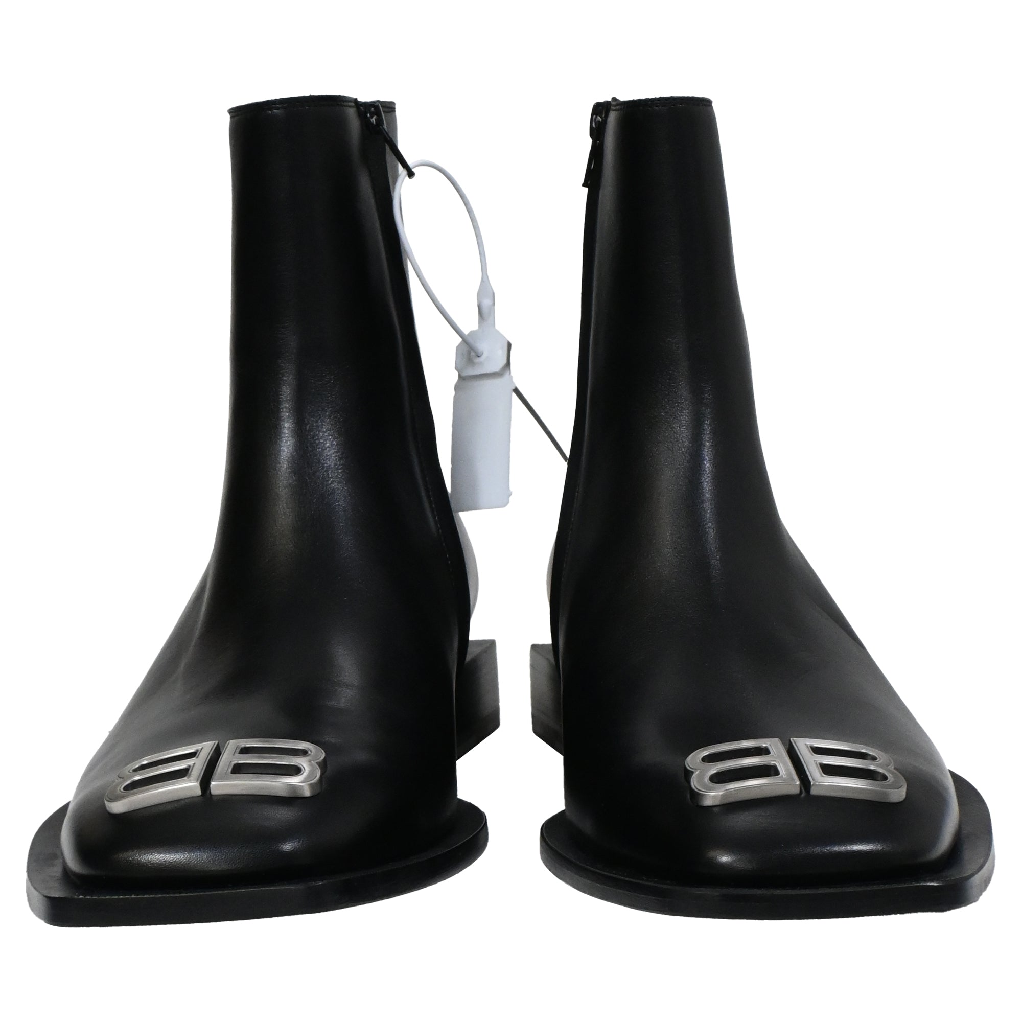 Balenciaga BB Flat Rim Zipped Ankle Boots in Black Calf Leather