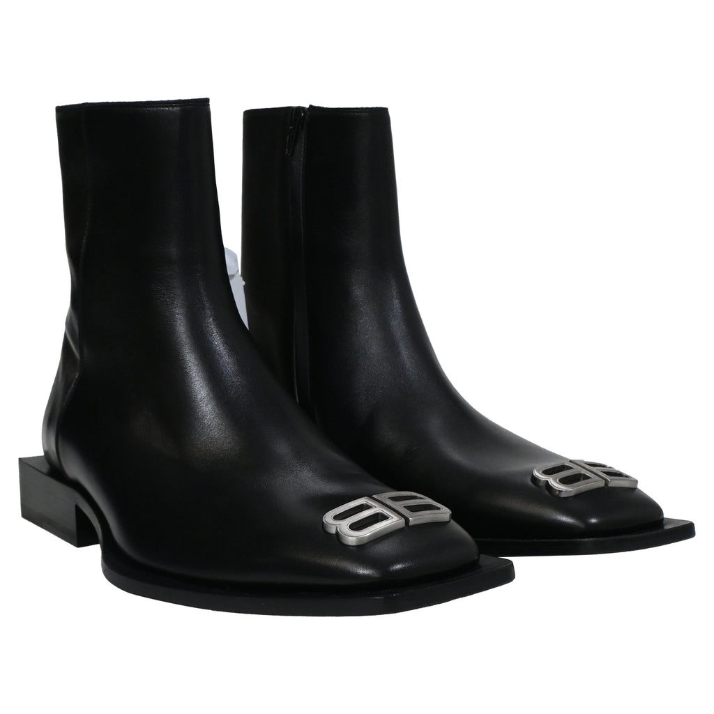 Balenciaga BB Flat Rim Zipped Ankle Boots in Black Calf Leather