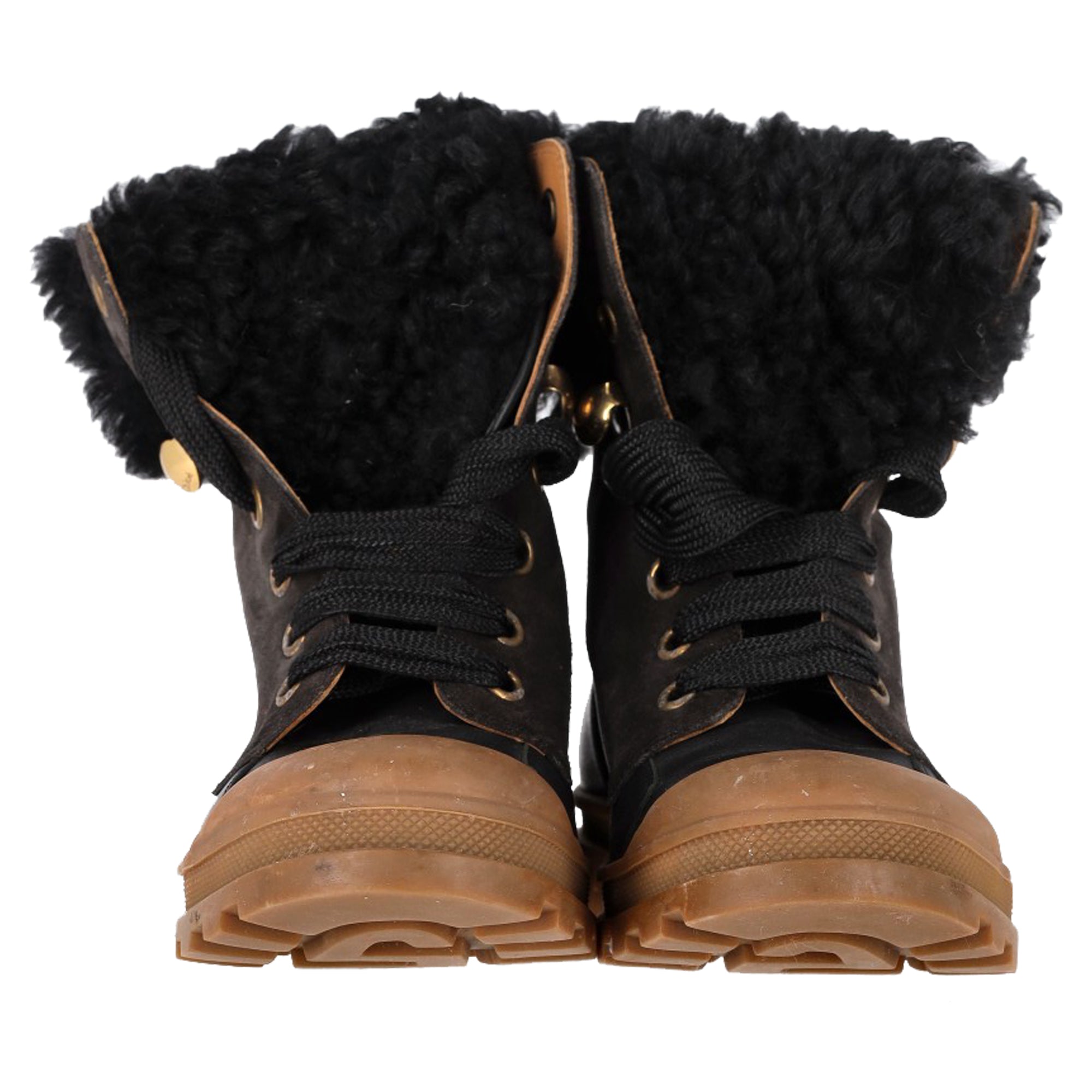 Chloé Sheared Combat Boots in Black Leather and Suede