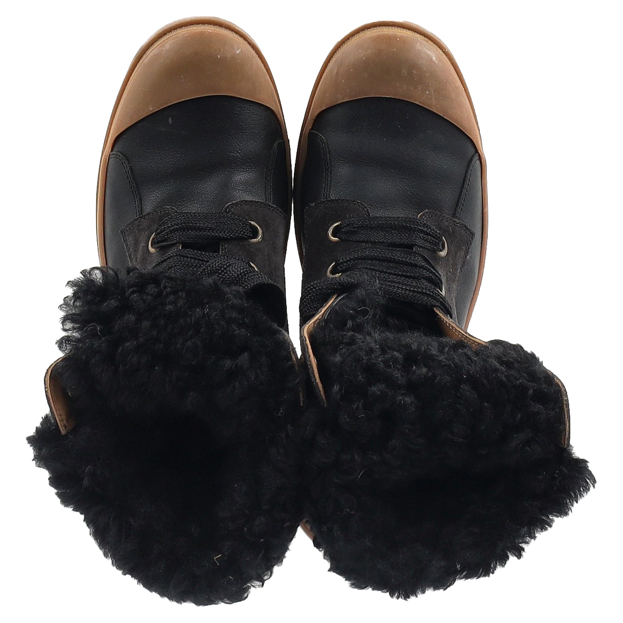 Chloé Sheared Combat Boots in Black Leather and Suede