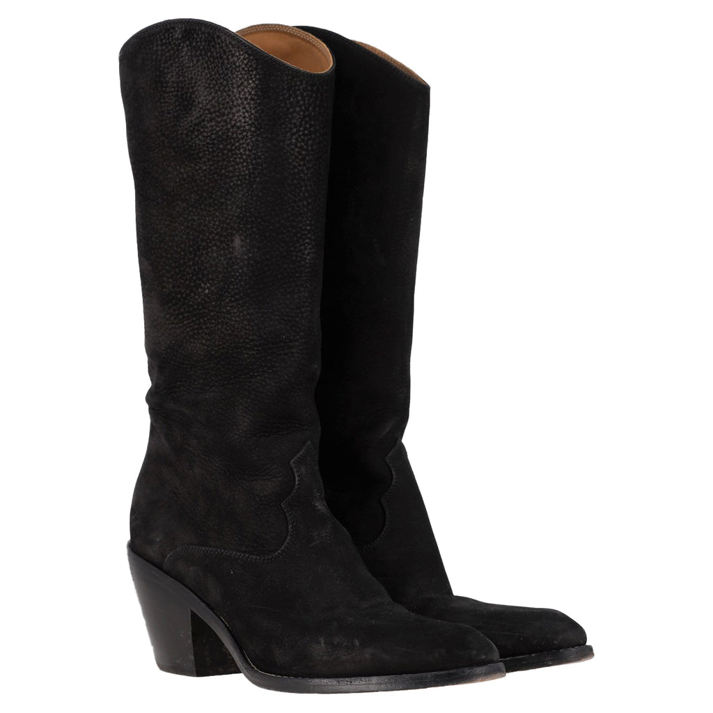 Chloé Western Cowboy Boots in Black Leather and Suede