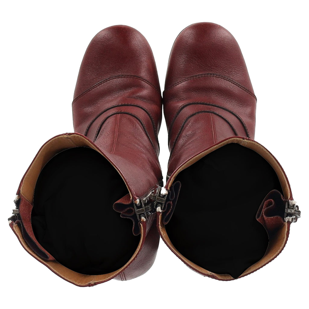 Chloé Zipped Round Toe Mid-Calf Boots in Burgundy Leather