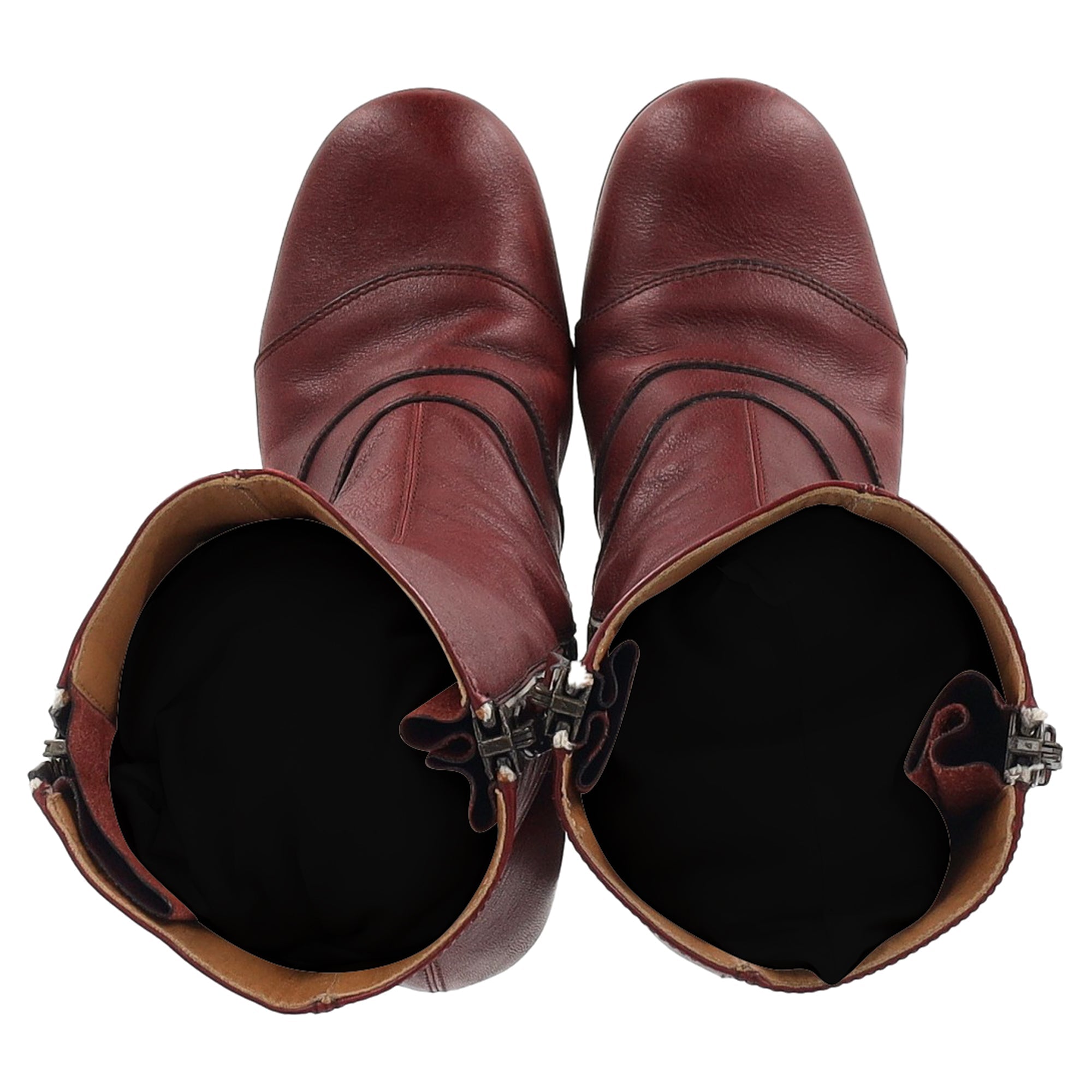 Chloé Zipped Round Toe Mid-Calf Boots in Burgundy Leather