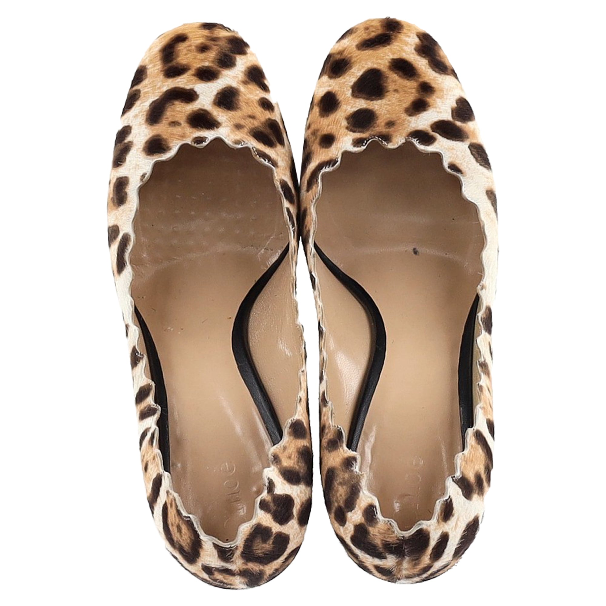 Chloé Leopard Scallop Pumps in Brown Pony Hair