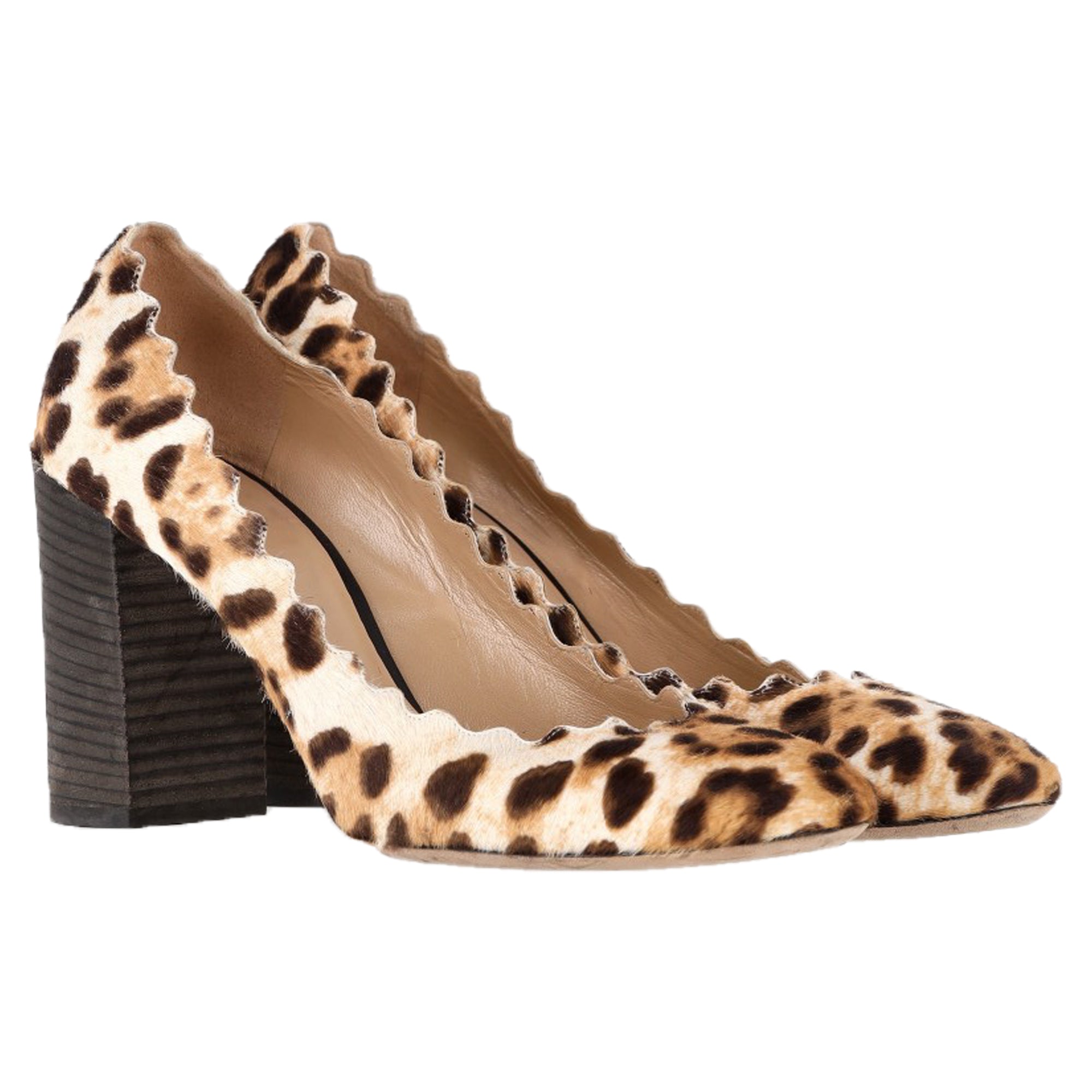 Chloé Leopard Scallop Pumps in Brown Pony Hair