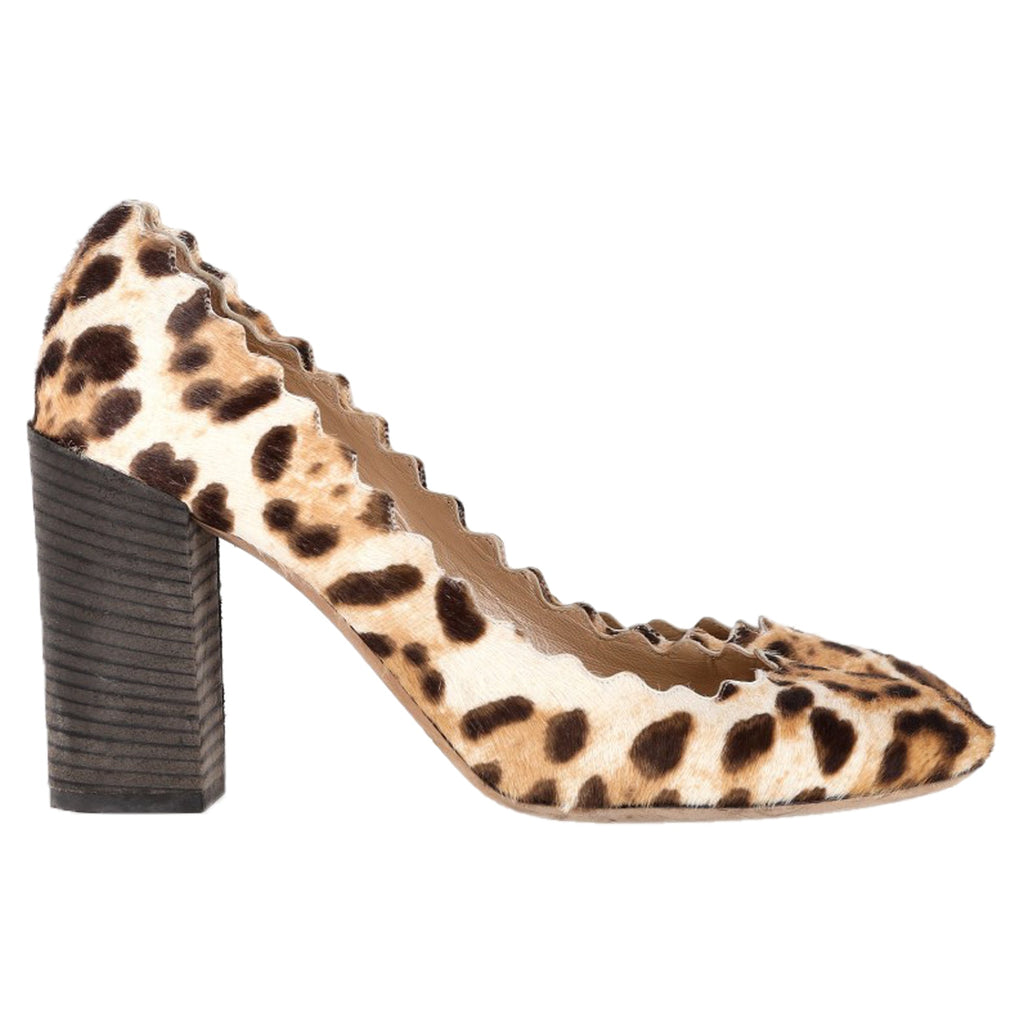 Chloé Leopard Scallop Pumps in Brown Pony Hair