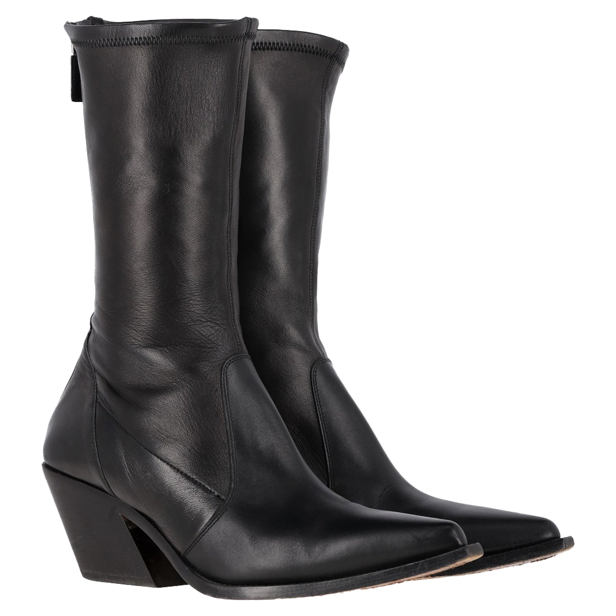 Givenchy Slant-Heel Mid-Calf Boots in Black Leather