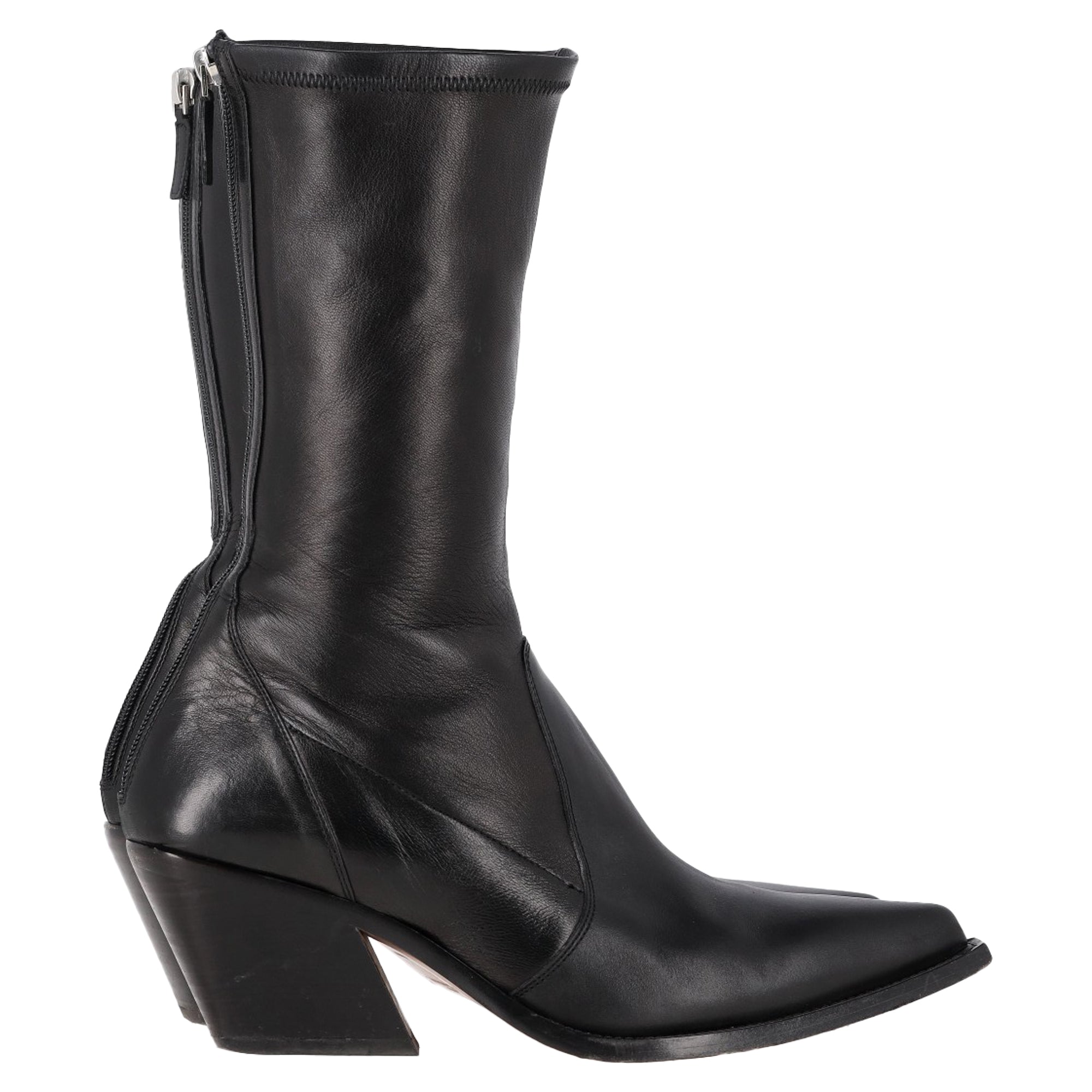 Givenchy Slant-Heel Mid-Calf Boots in Black Leather