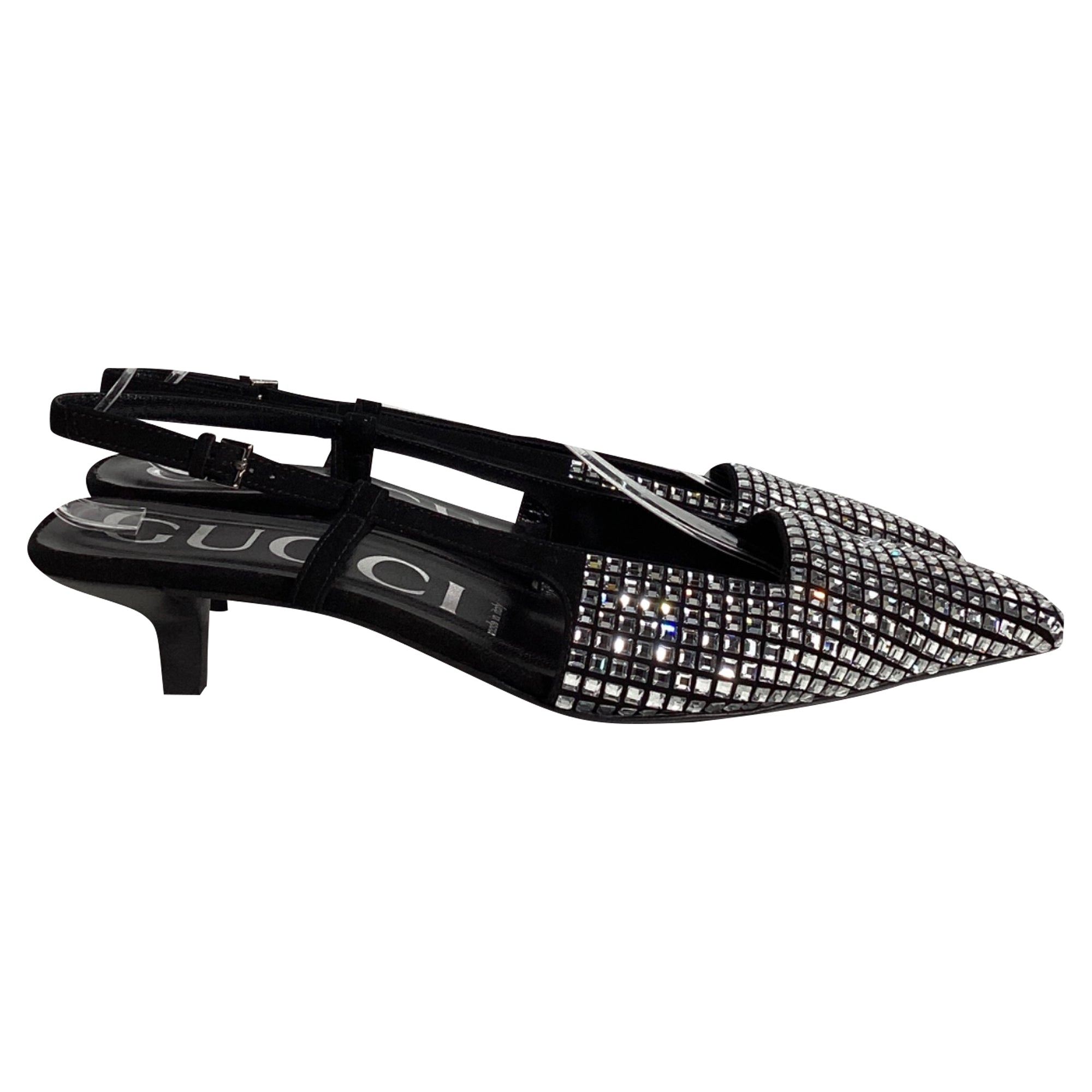 Gucci Crystal Slingback Pumps in In Black Leather