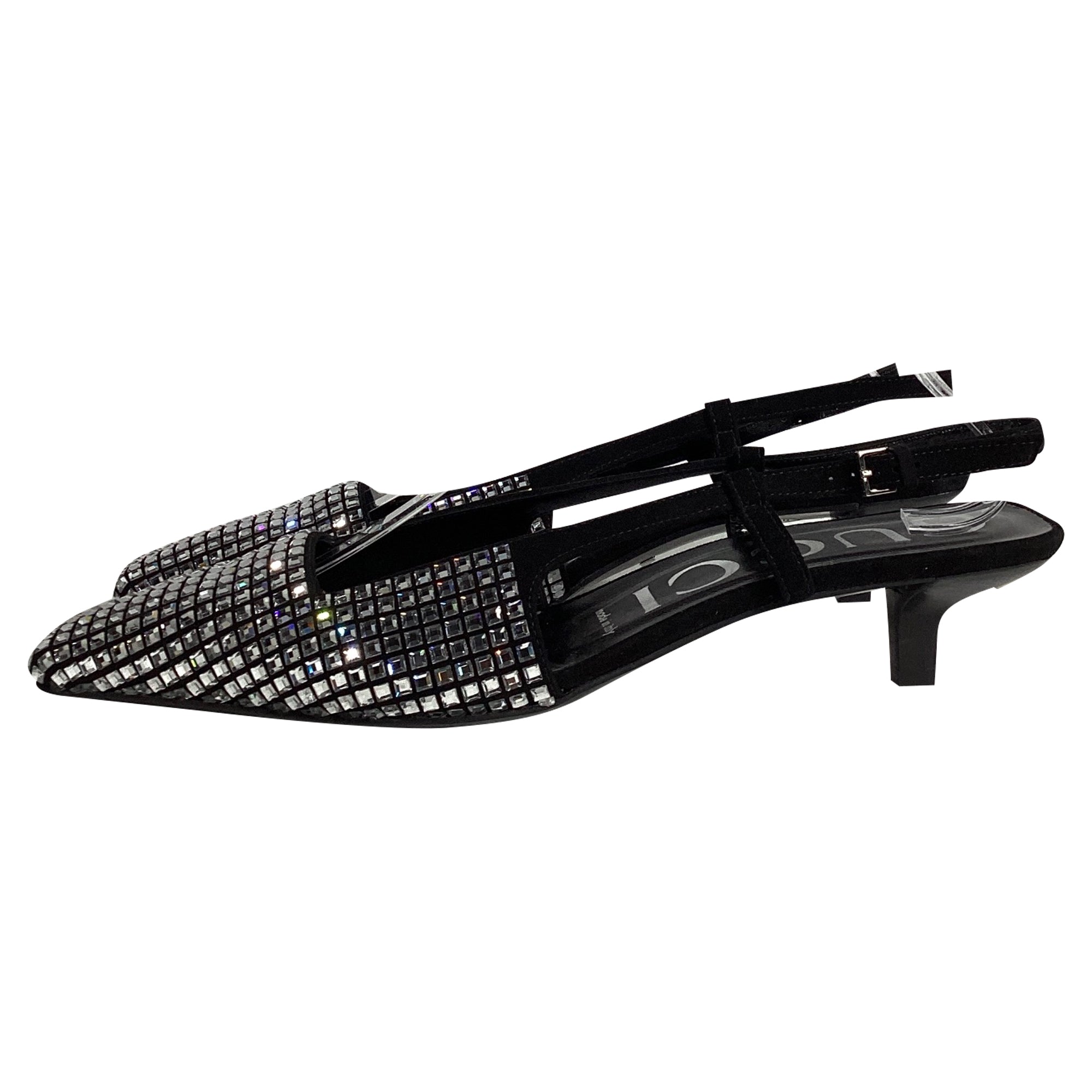 Gucci Crystal Slingback Pumps in In Black Leather