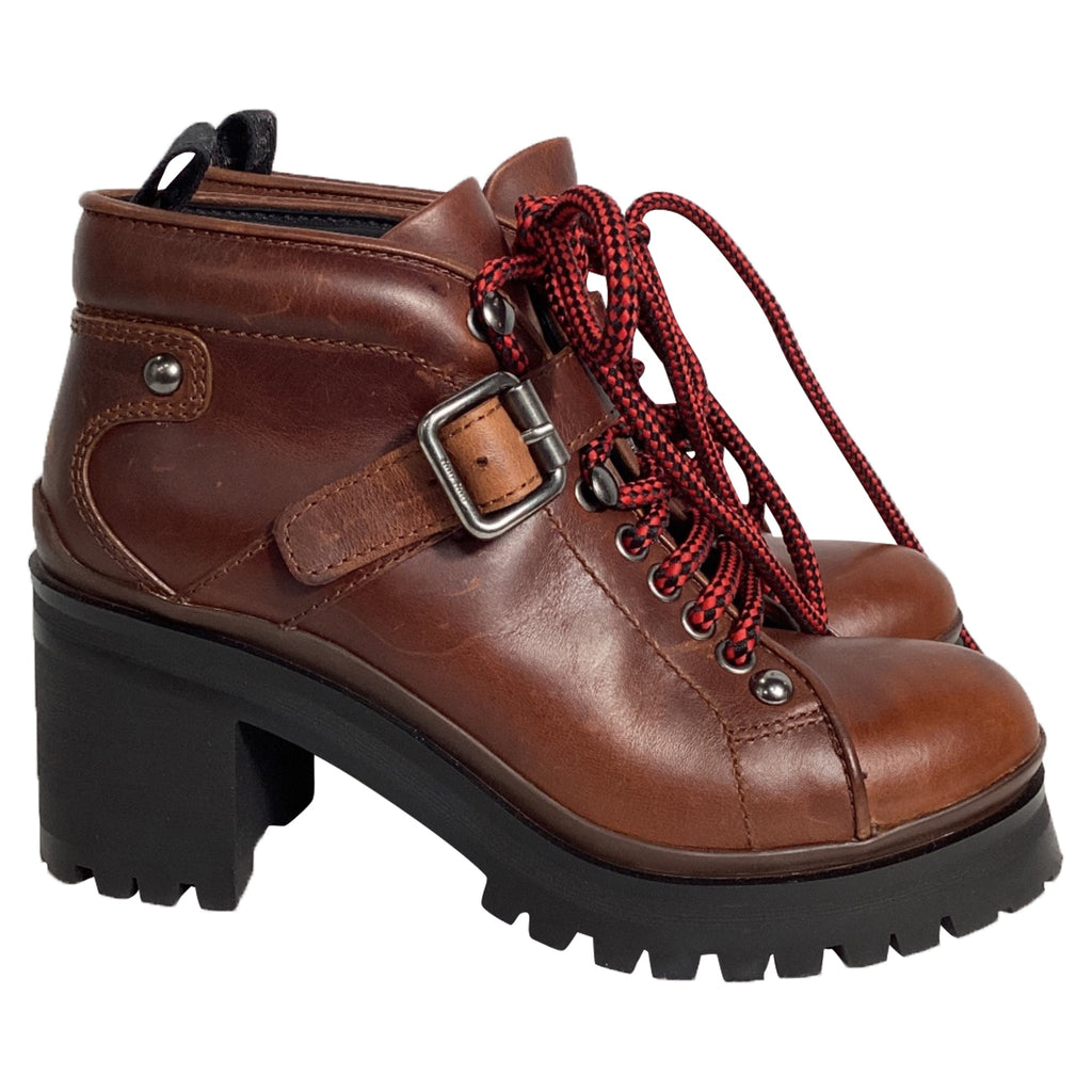 Miu Miu Ankle Combat Boots in Brown Leather
