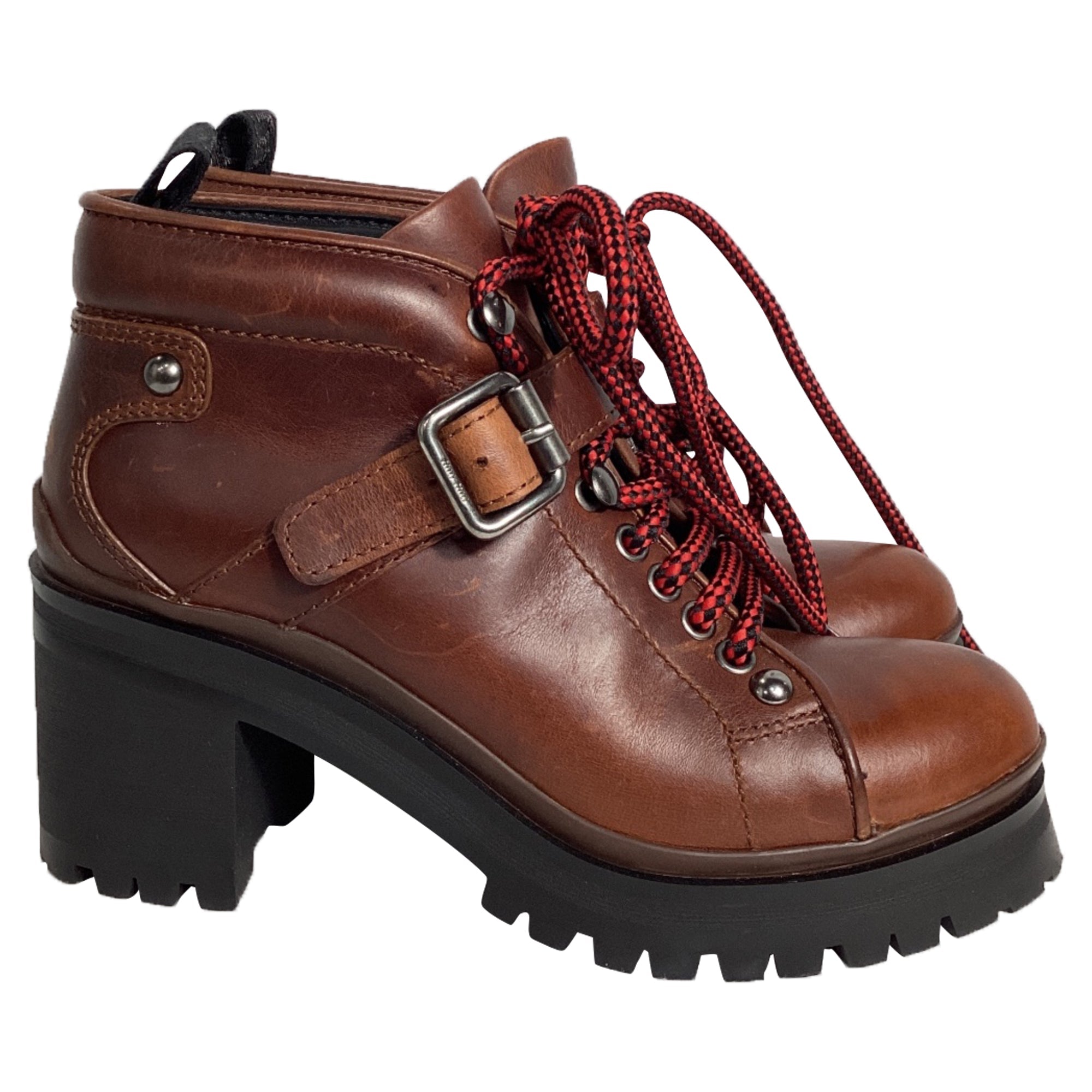 Miu Miu Ankle Combat Boots in Brown Leather