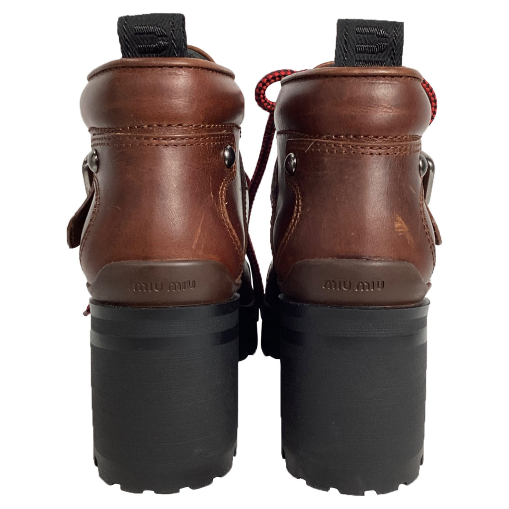Miu Miu Ankle Combat Boots in Brown Leather